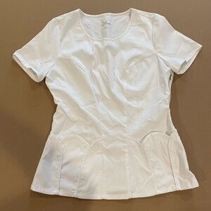 Jaanuu White Scalloped Scrub Top Small